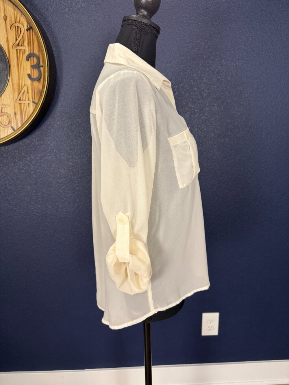 Mine Ivory Sheer Chiffon Button Down Blouse | S - Picture 3 of 7